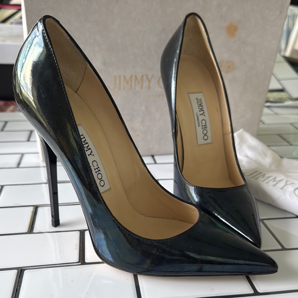 Jimmy Choo Iridescent Black Pointed Toe Stiletto Pumps